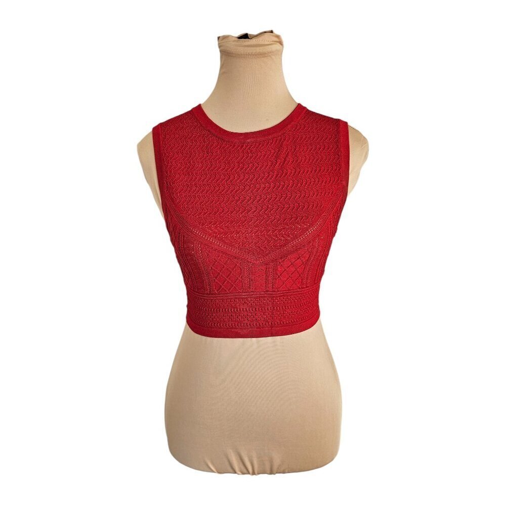 Babaton Aritzia Pontielle Tank Bright Red Eyelet Cropped Top Sz S
